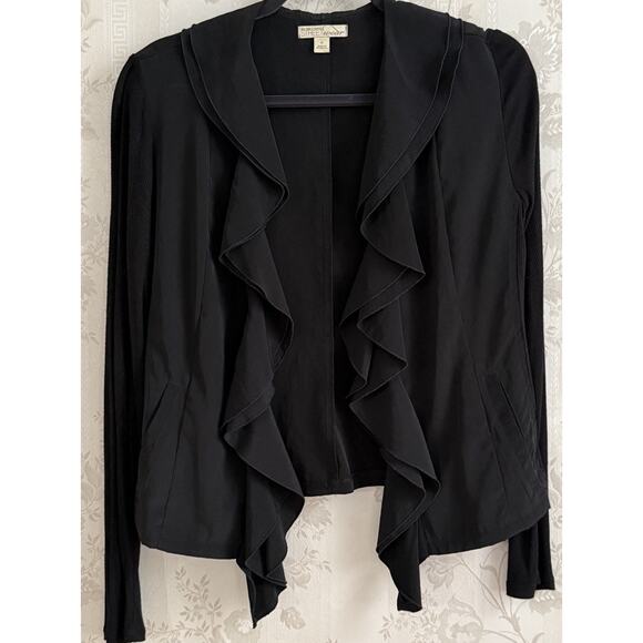 Vtg Y2k Ruffled Cardigan Jacket women Sz S Witchy Whimsigoth Goth Dark Romantic - Picture 2 of 12